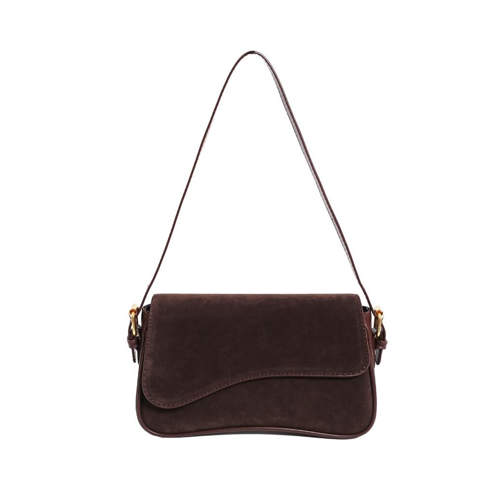 Small Suede Shoulder Bag With 2 Adjustable Straps Retro Crossbody Purse